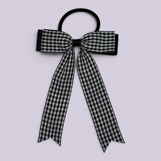 Black gingham tailed school hair bow bobble