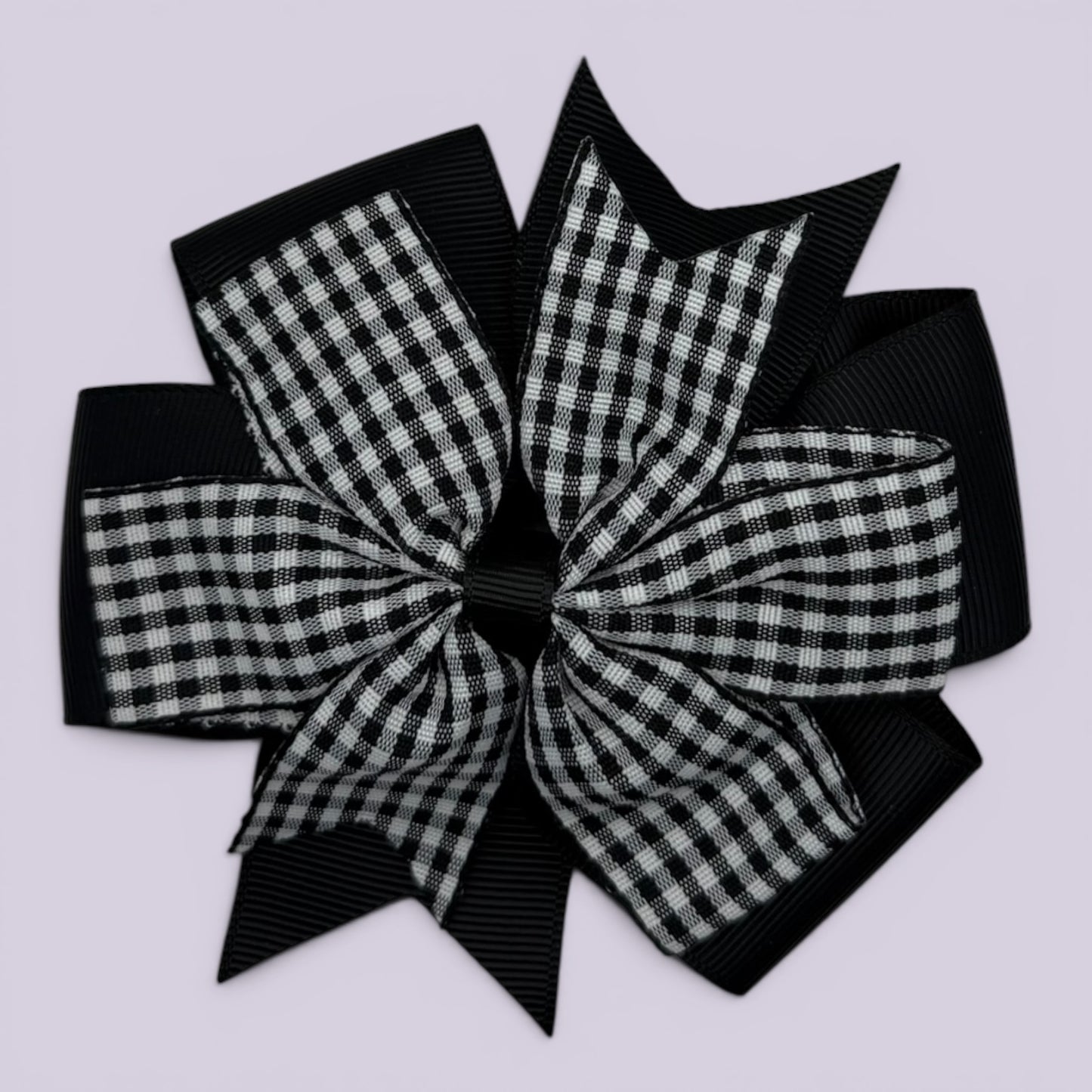 Black gingham school hair bow clip