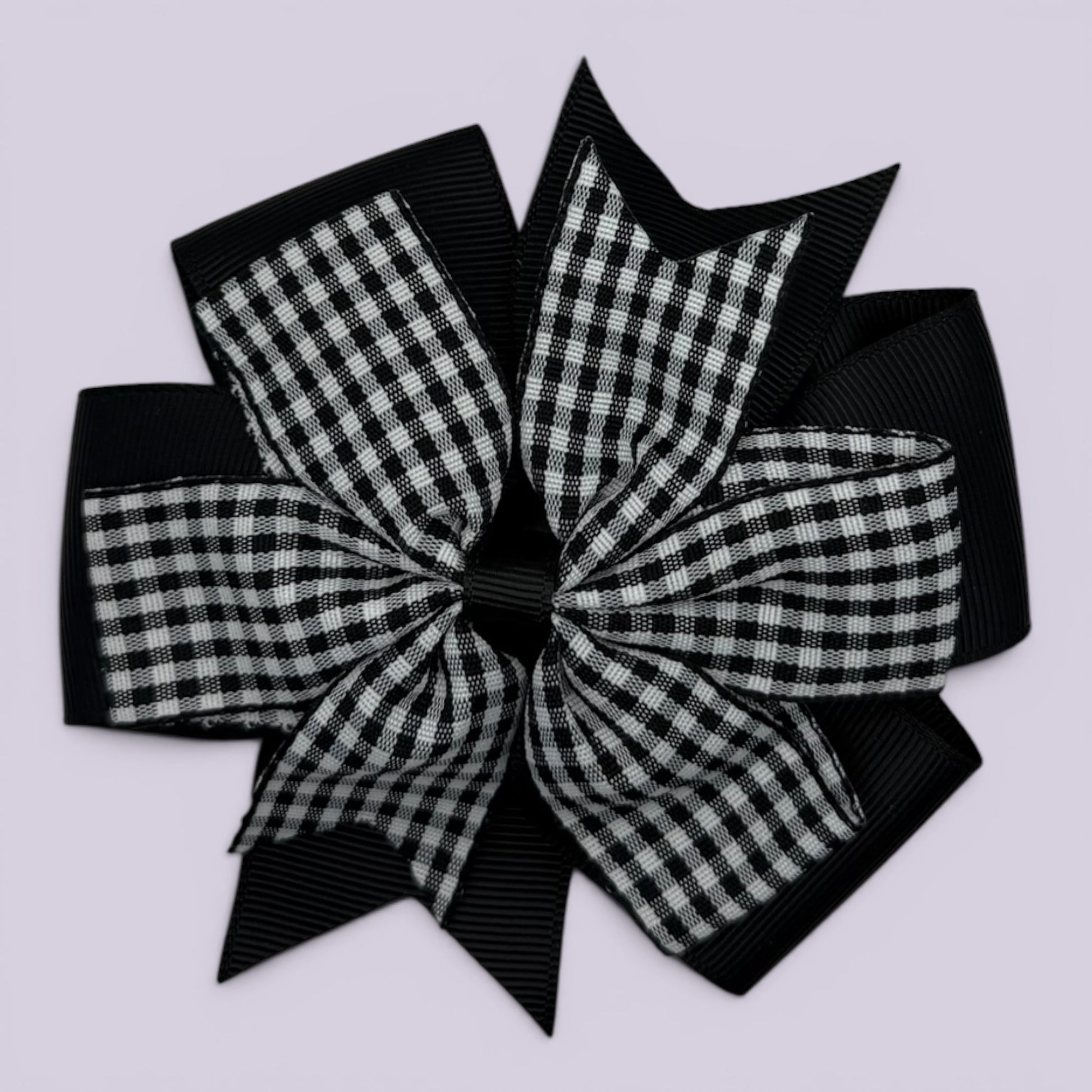 Black gingham school hair bow clip