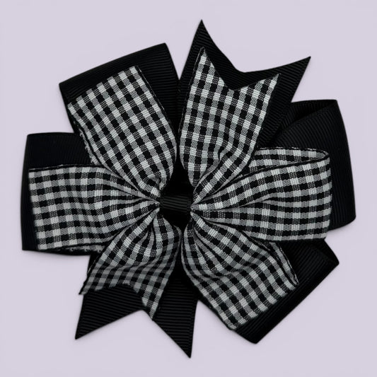 Black gingham school hair bow clip