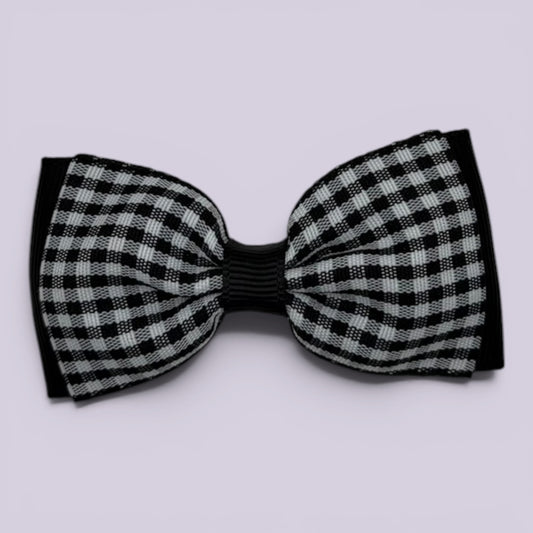 Black gingham bowtie school hair bow clip