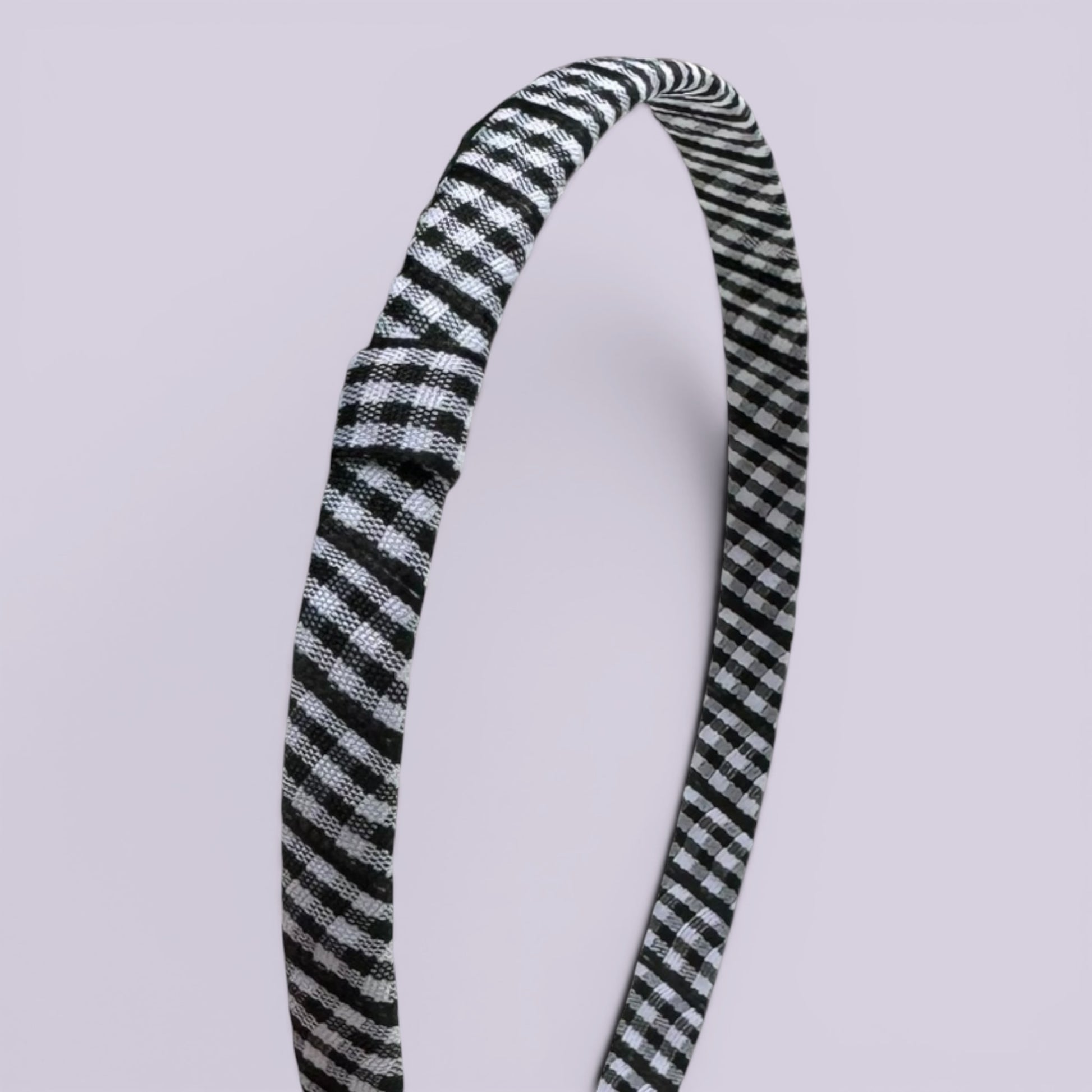 Black gingham headband close up