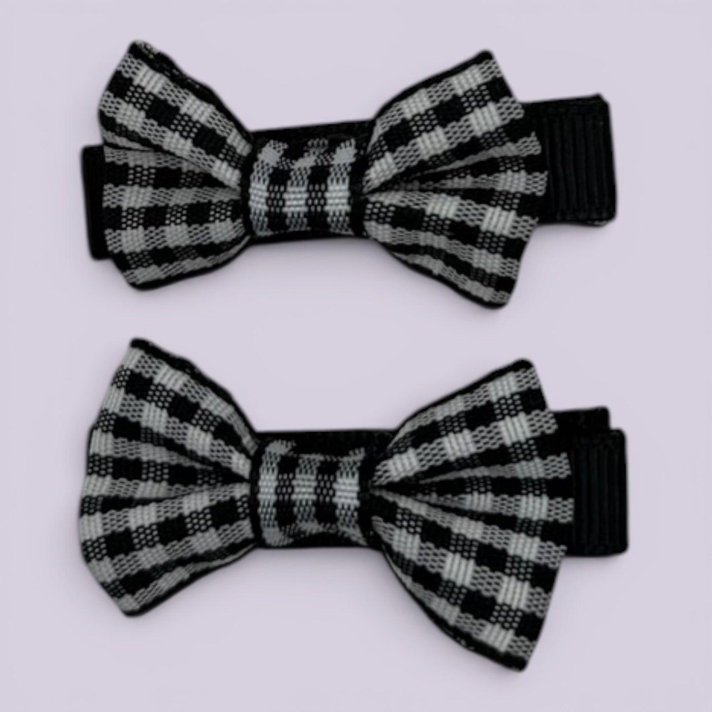 Black gingham mini bowtie school hair clips