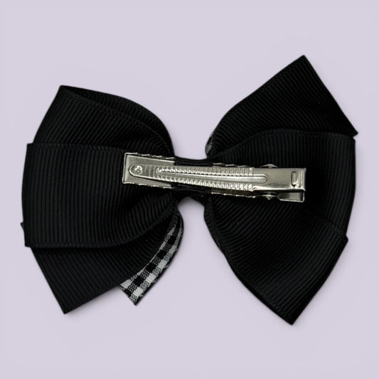 Black gingham pinwheel bow clip on card
