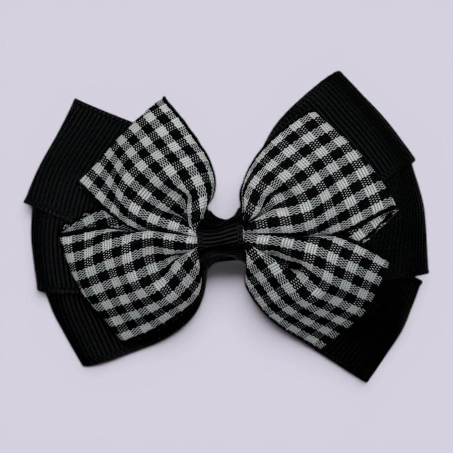 Black gingham pinwheel school hair bow clip