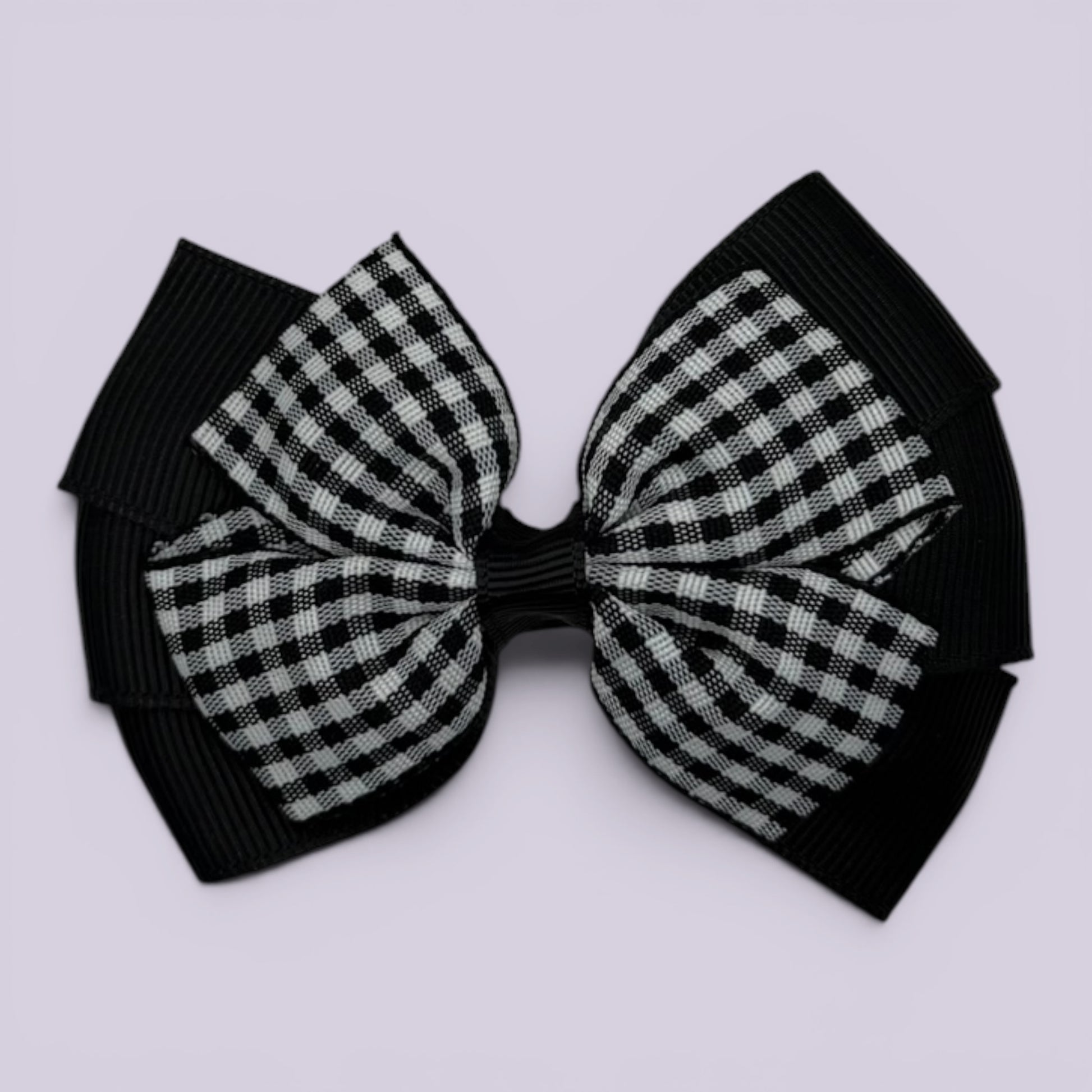 Black gingham pinwheel school hair bow clip