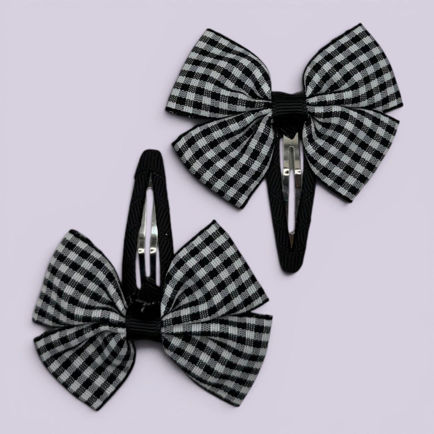 Black gingham butterfly school snap hair clips