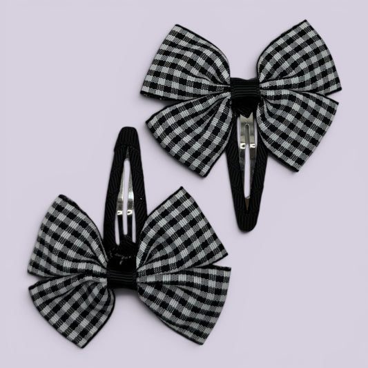 Black gingham butterfly school snap hair clips