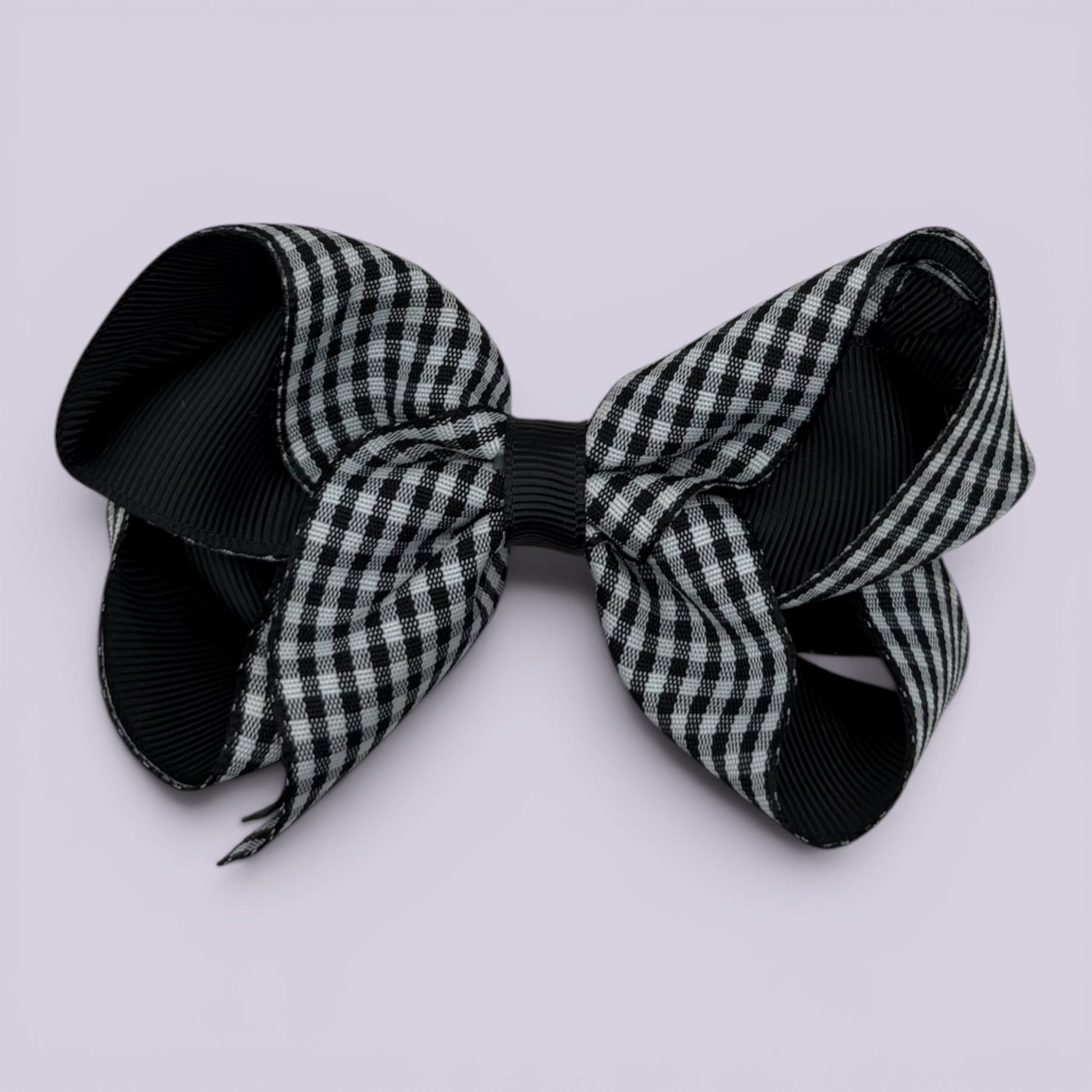 Black gingham large school hair bow clip