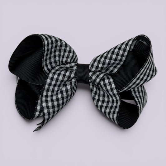 Black gingham large school hair bow clip