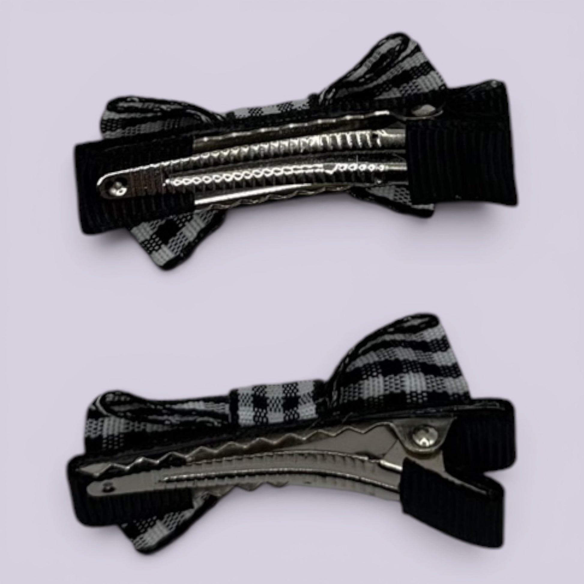 Black gingham mini bowtie clips on card