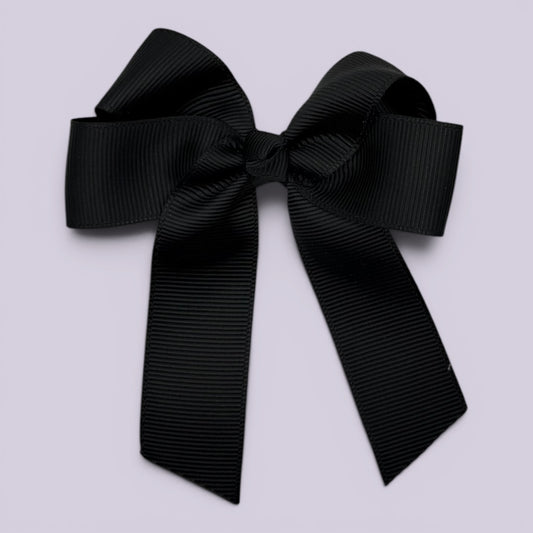 Black 3.5 inch tailed school hair bow clip