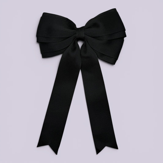 Black tailed school hair bow clip