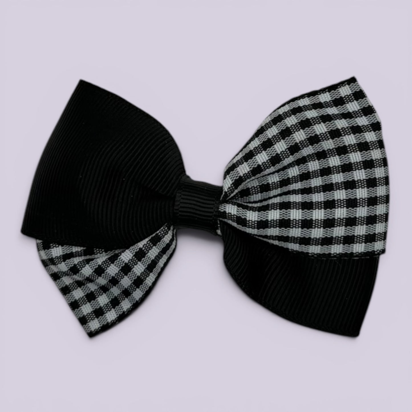 Black gingham twisted school hair bow clip