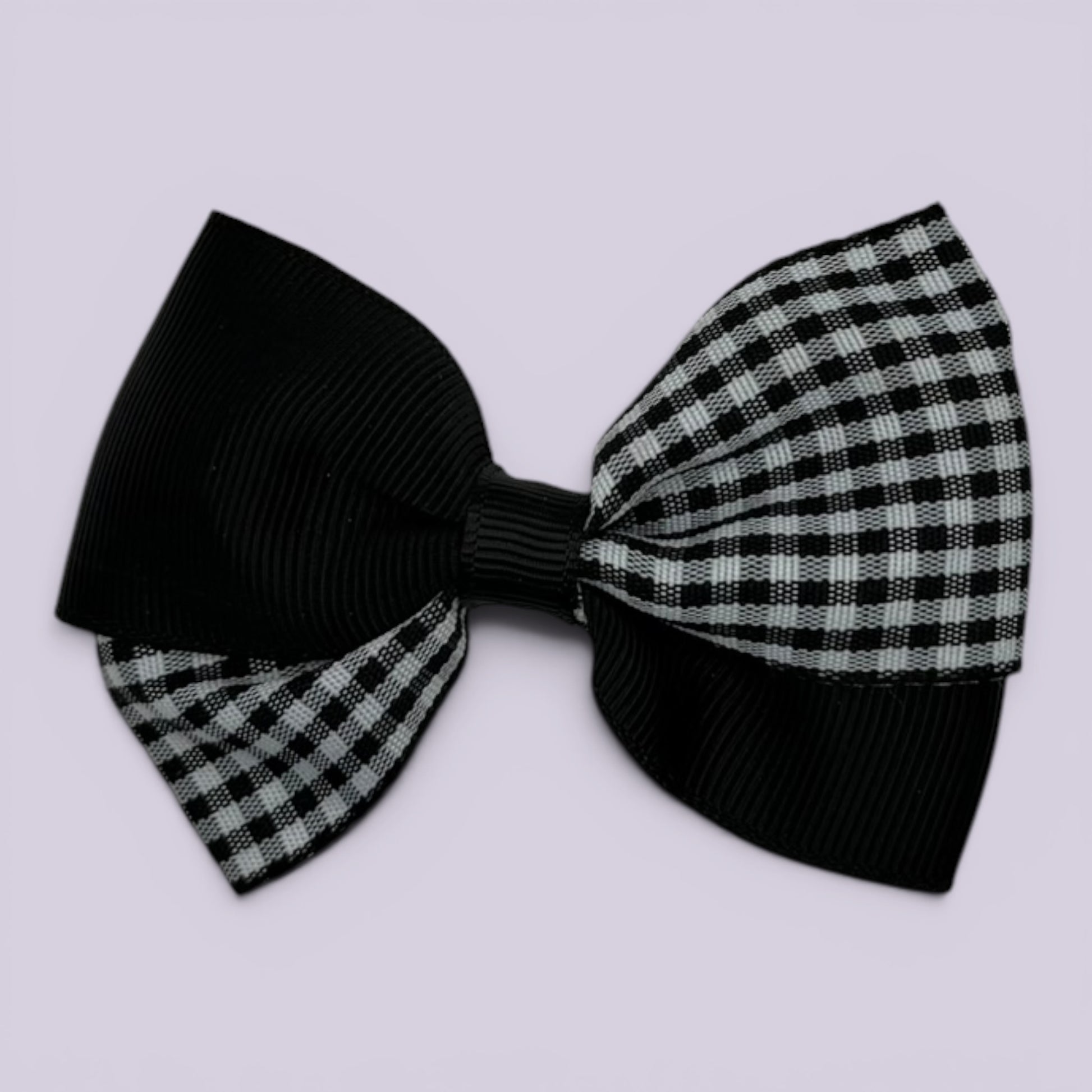 Black gingham twisted school hair bow clip