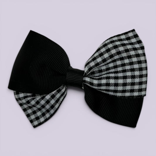 Black gingham twisted school hair bow clip