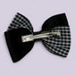 Black gingham twisted bow clip on card