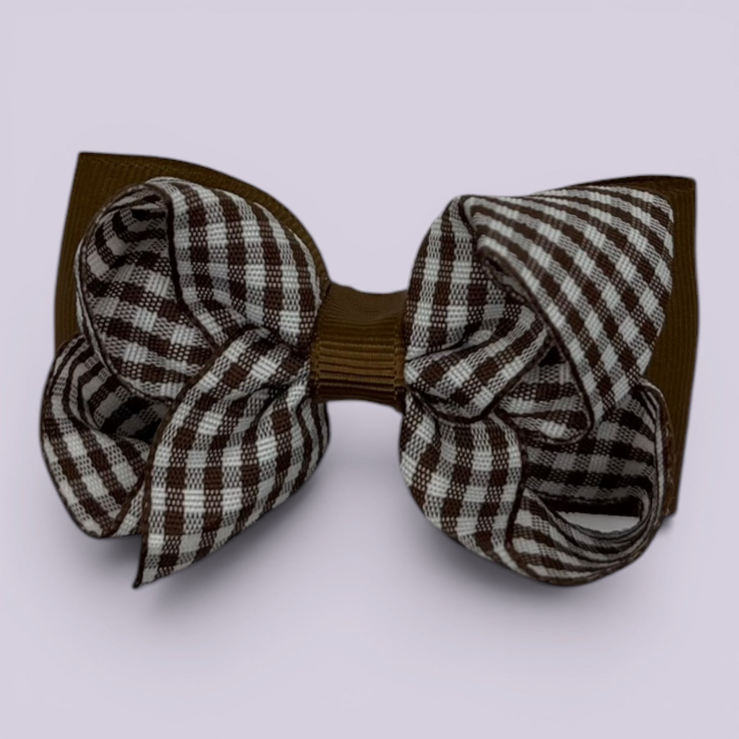 Brown gingham double bow school hair clip