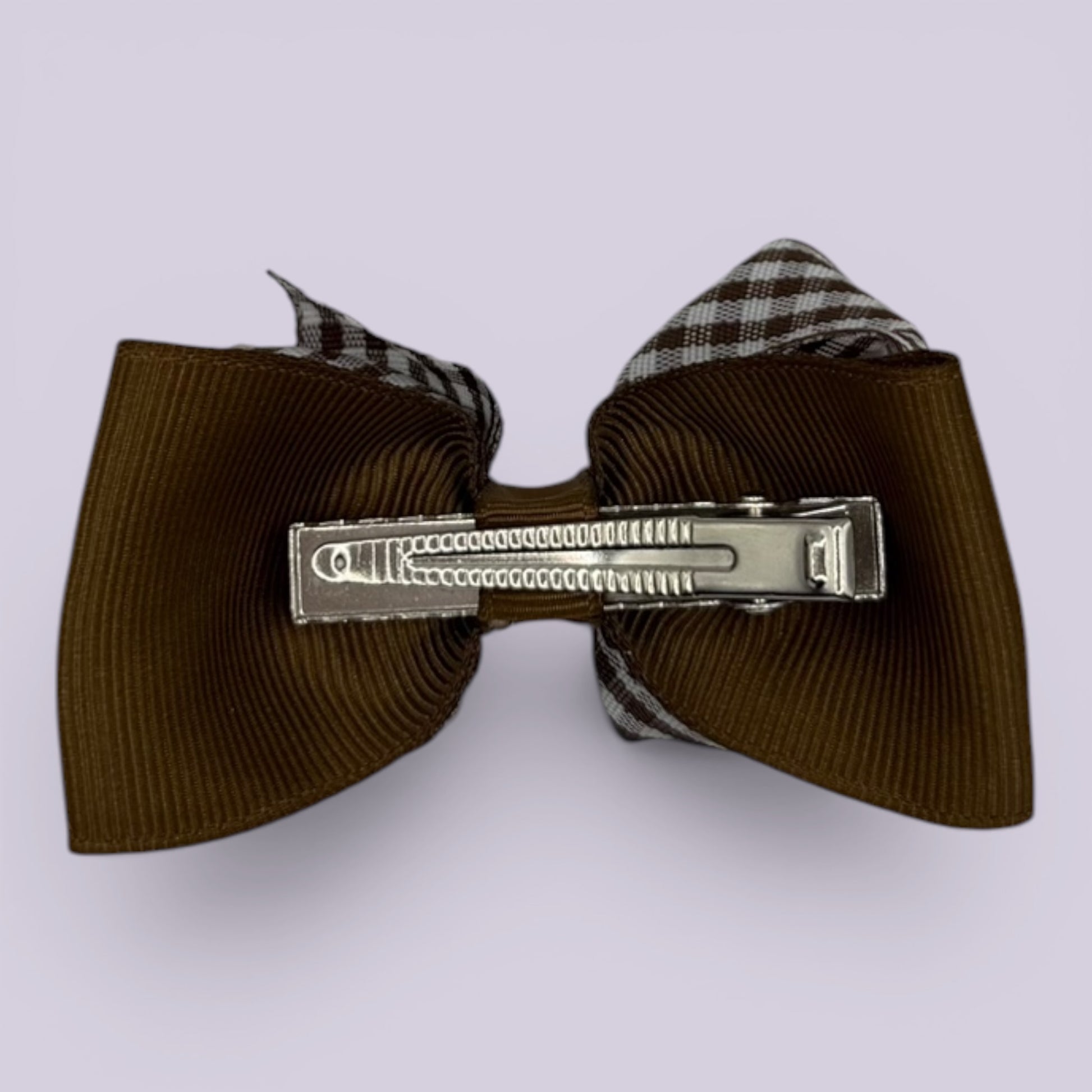 Brown gingham double bow clip on card