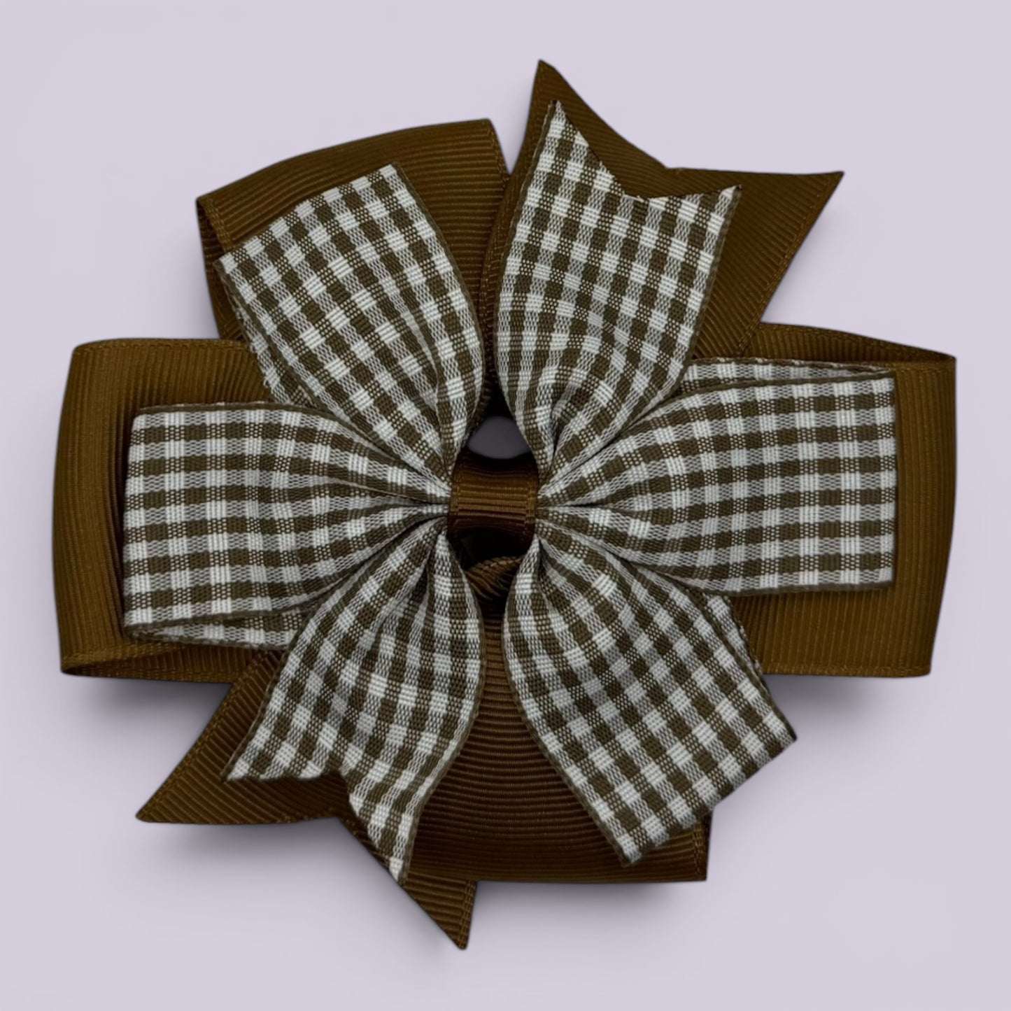 Brown gingham school hair bow clip