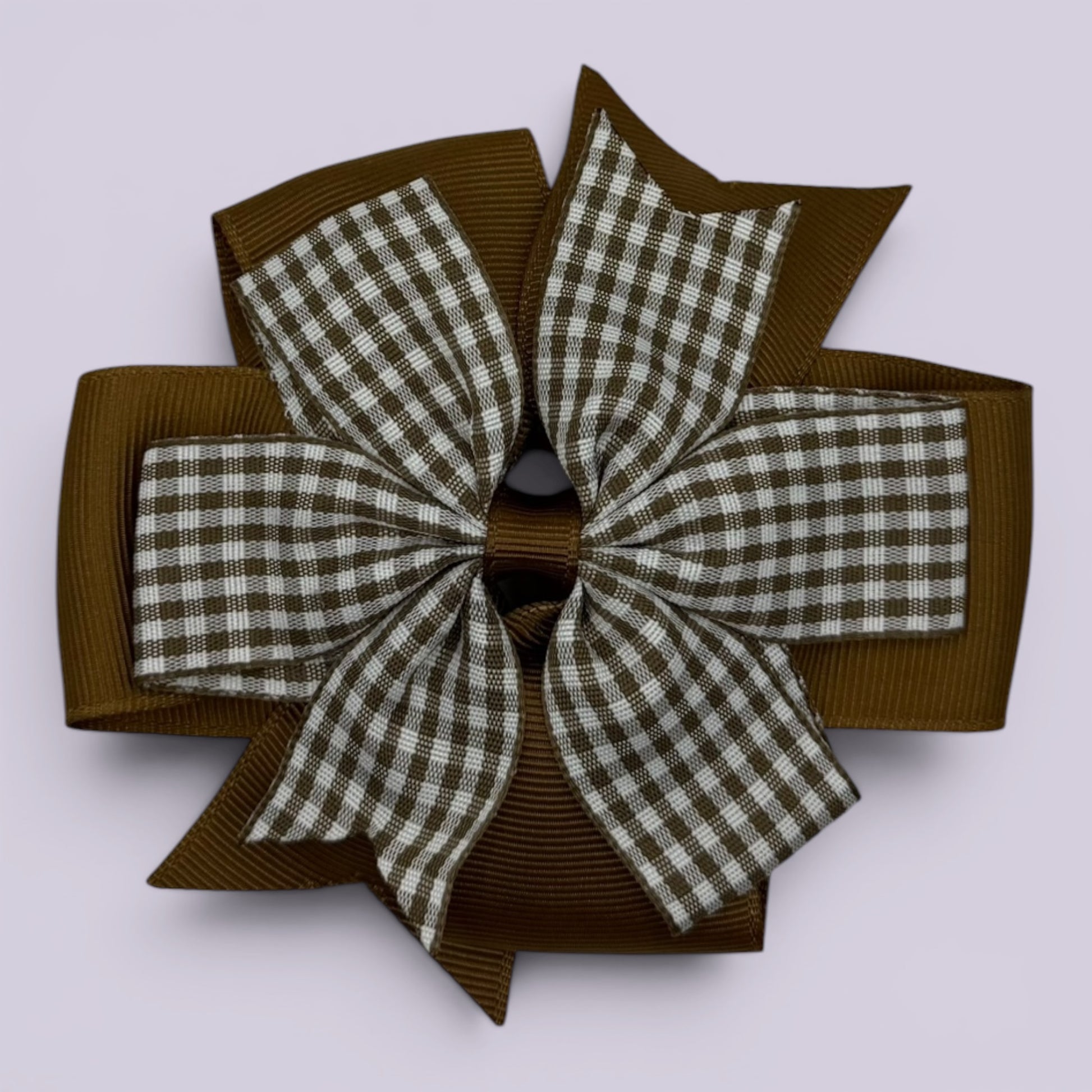 Brown gingham school hair bow clip