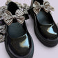 Brown gingham school uniform shoe bows