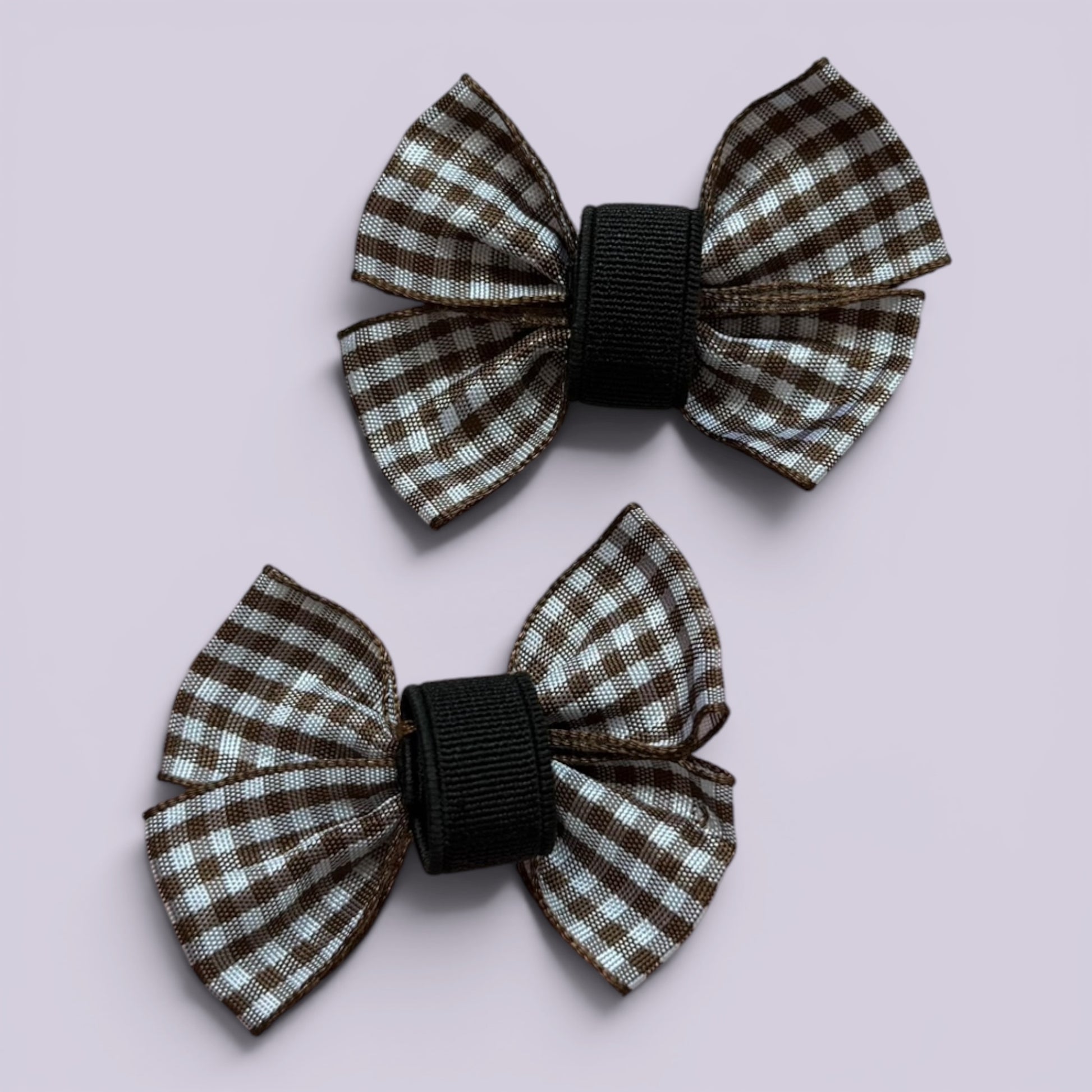 Brown gingham matching school shoe bows