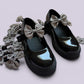 Brown gingham shoe bows on school shoes