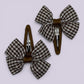 Brown gingham butterfly school snap hair clips