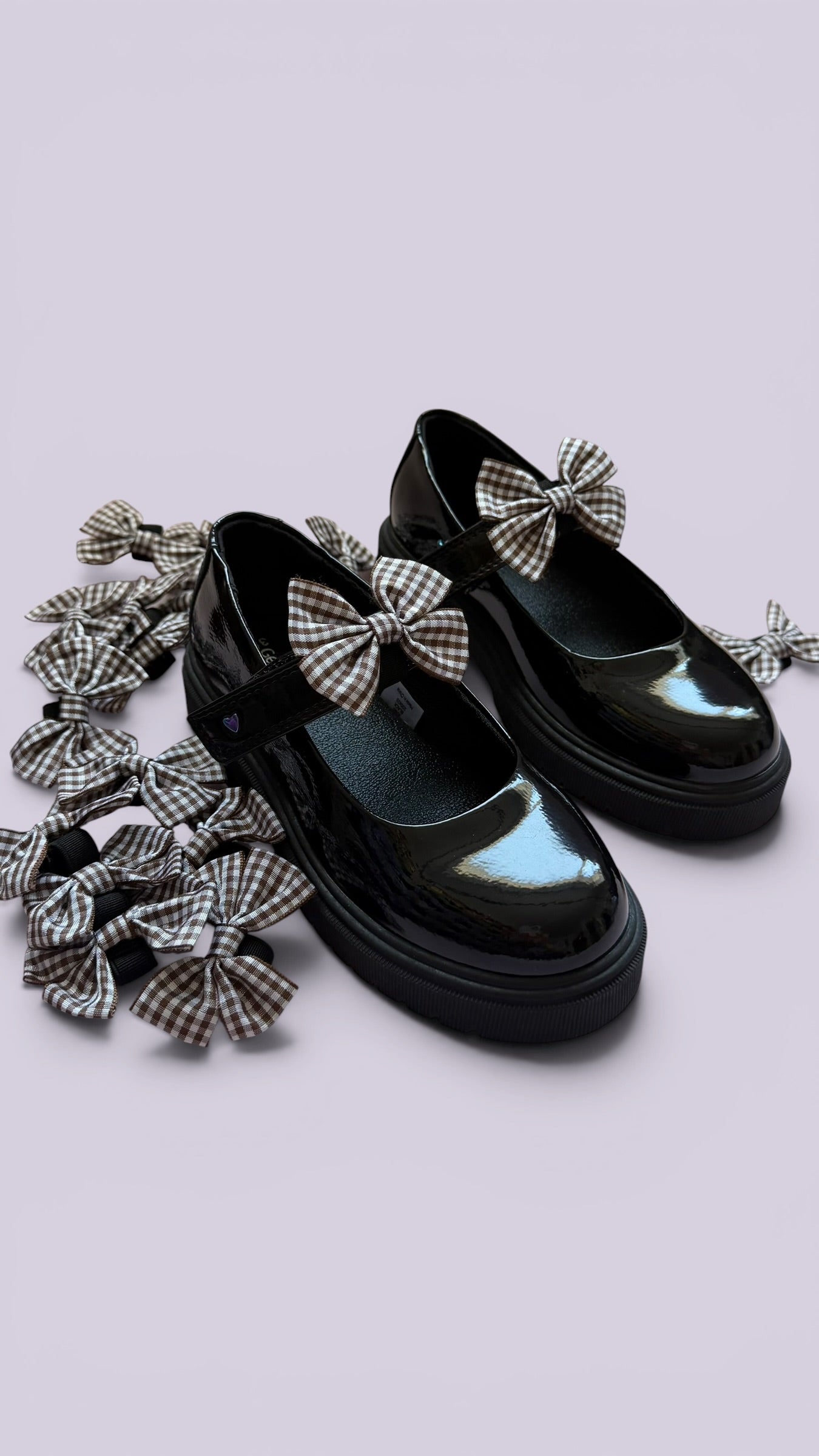 Brown gingham shoe bows for school uniform