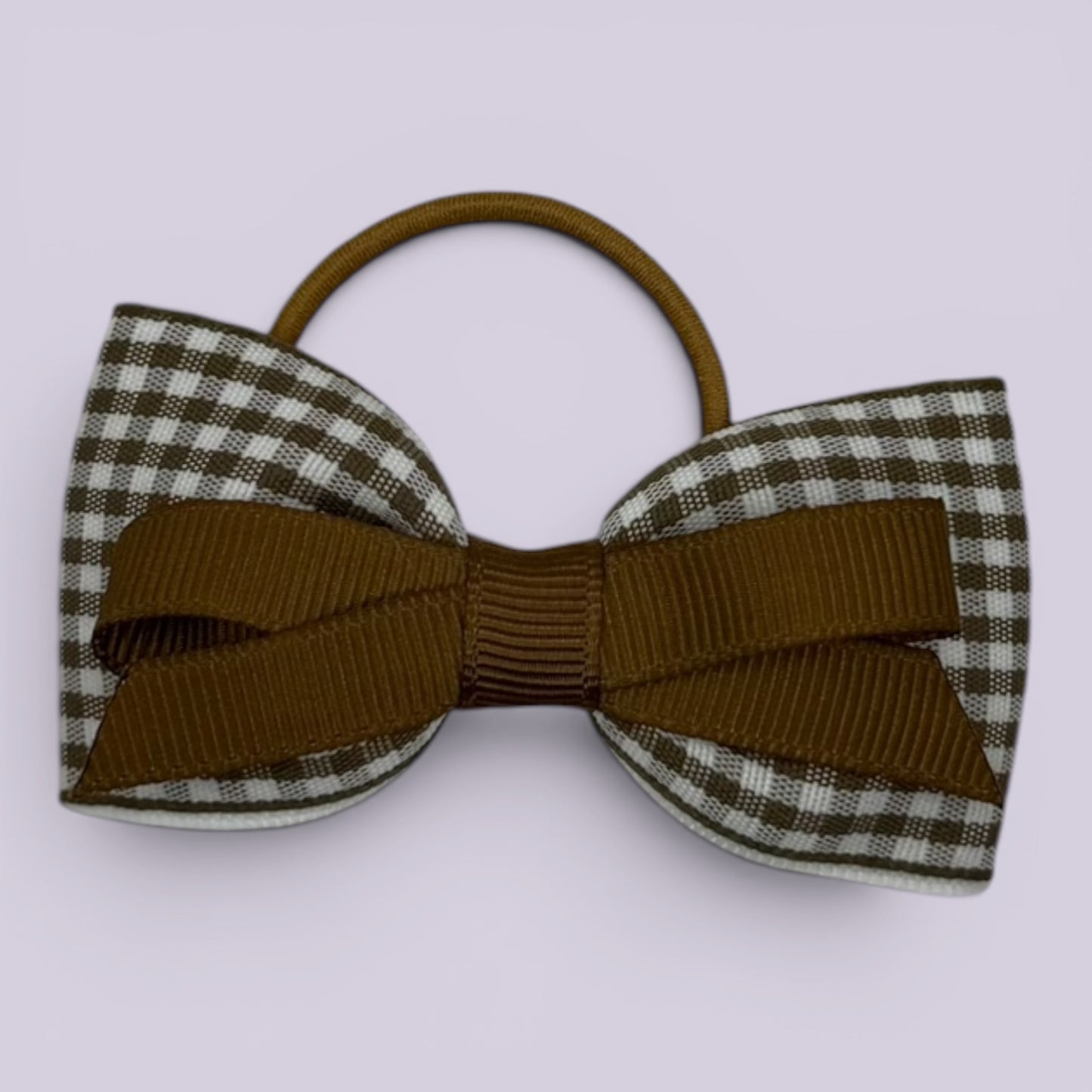 Brown gingham school hair bow bobble