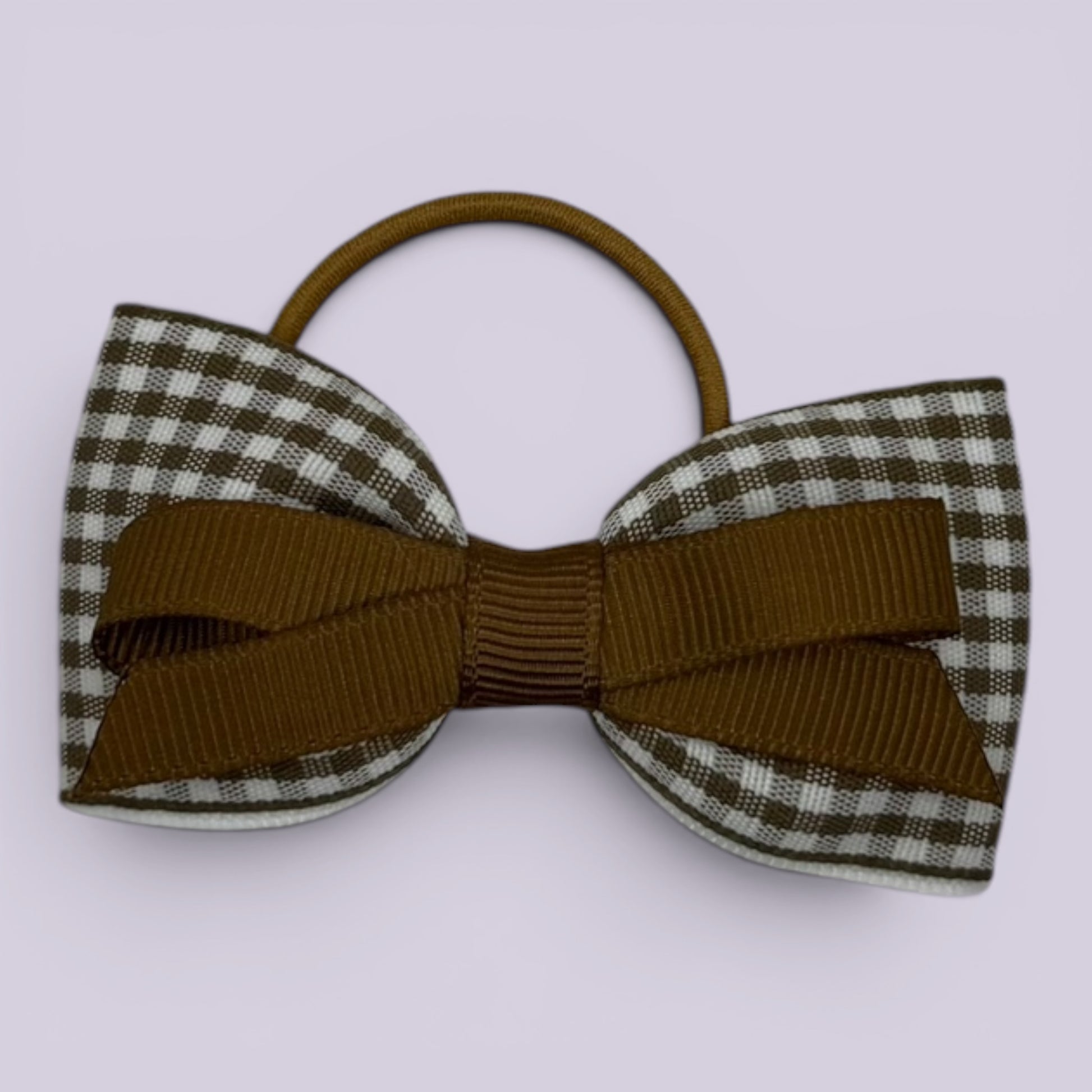 Brown gingham school hair bow bobble