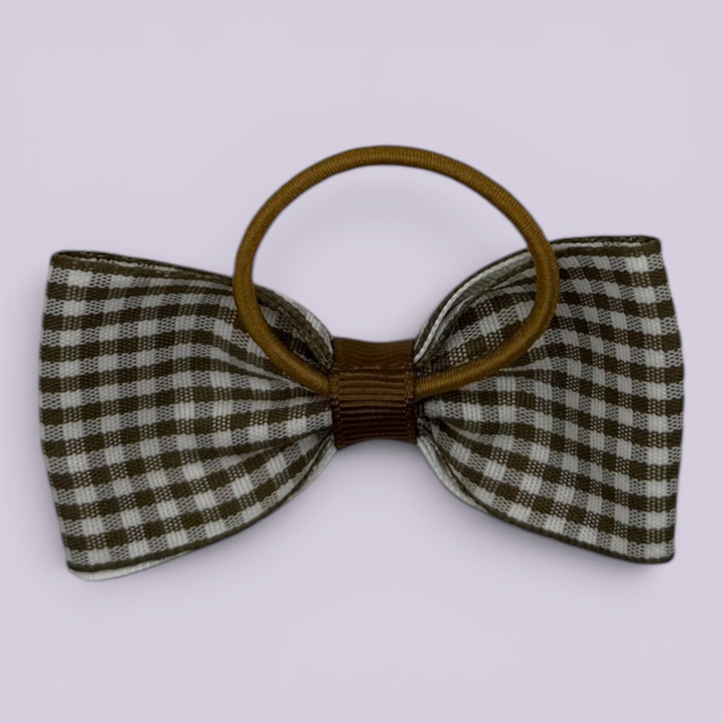 Brown gingham bow bobble on card