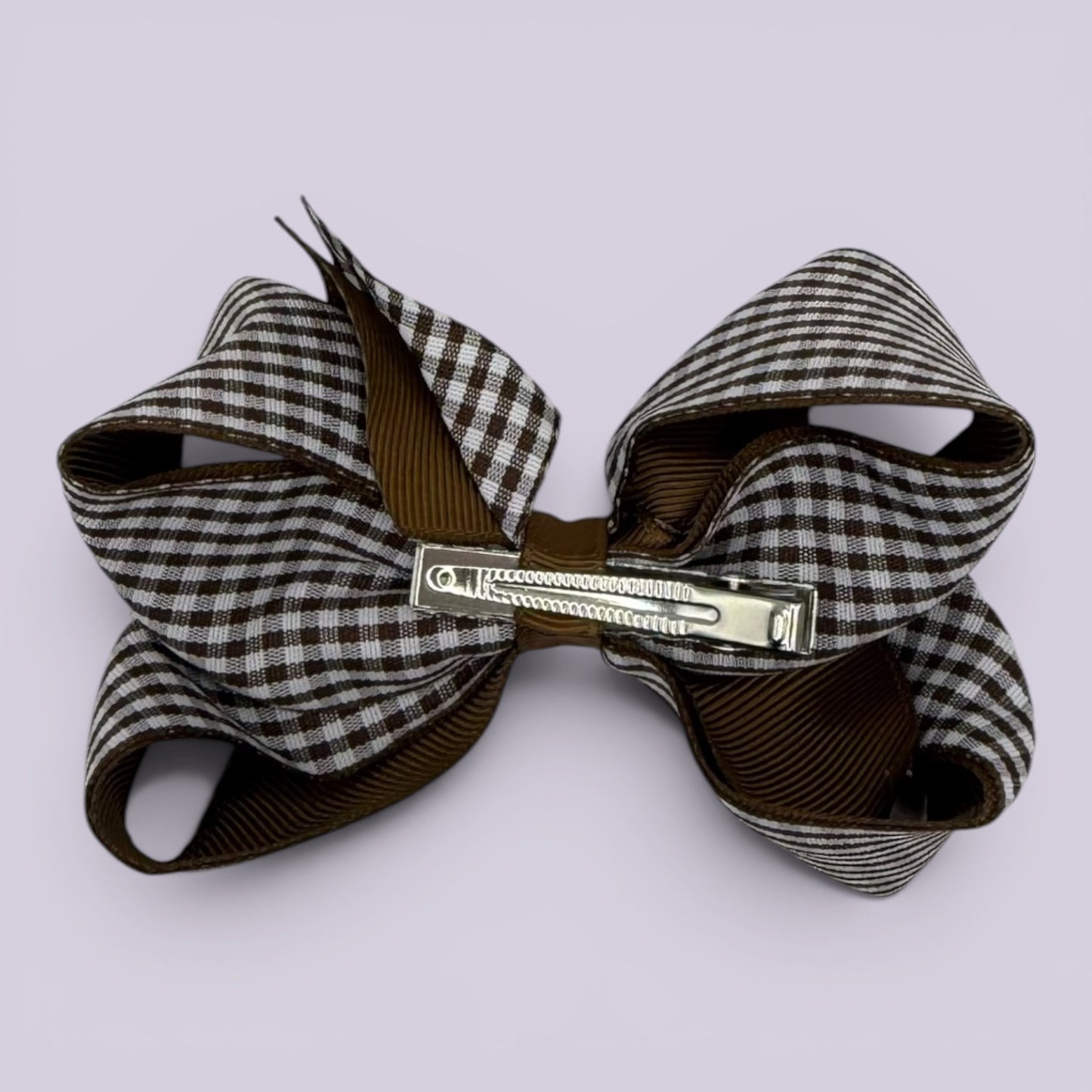 Brown gingham large bow clip on card