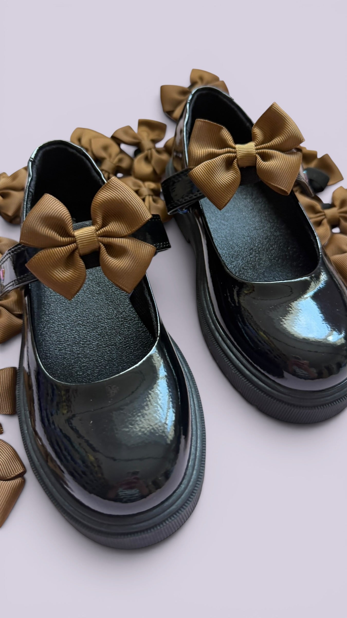 Brown school uniform shoe bows