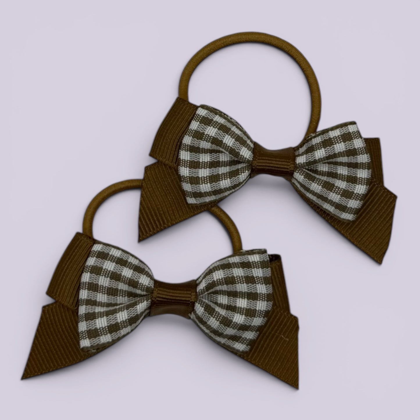 Brown gingham hair bow bobbles