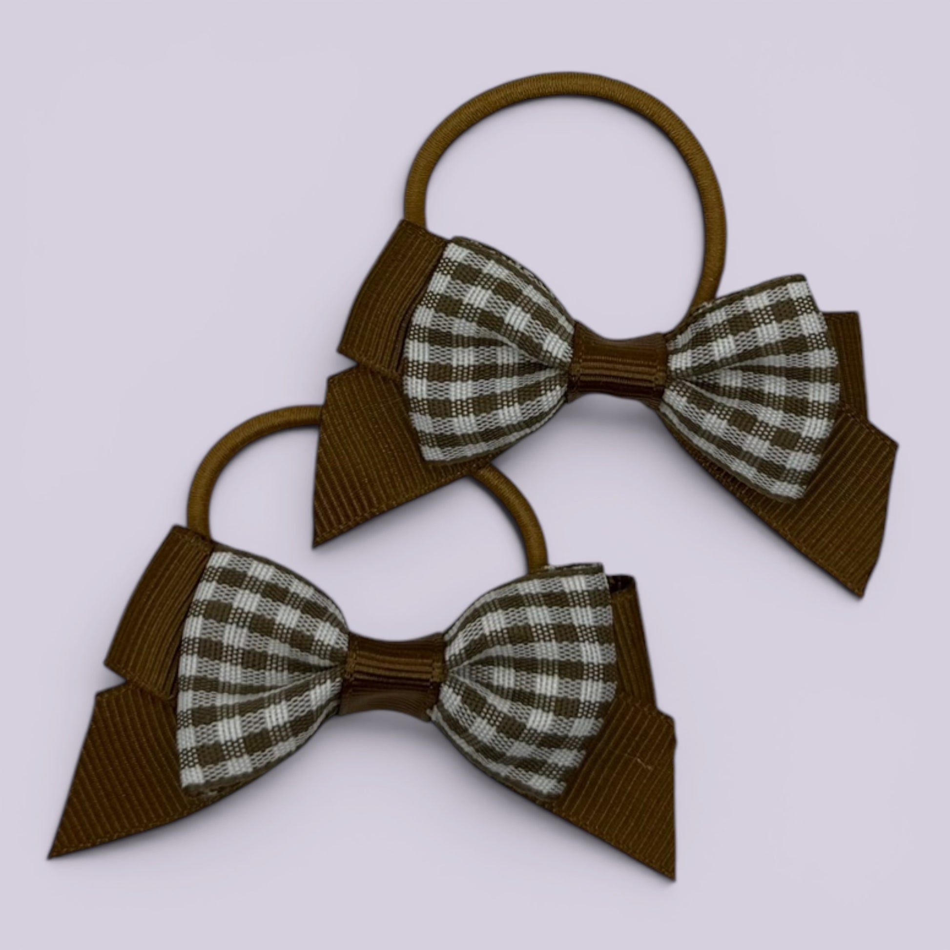 Brown gingham hair bow bobbles