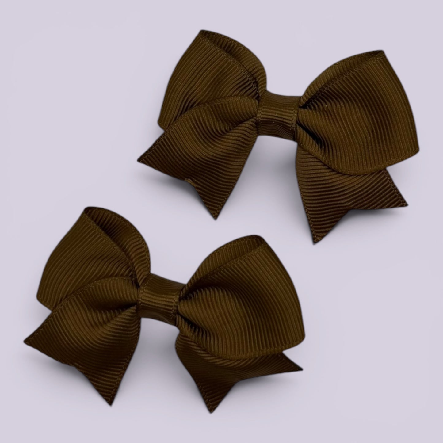 Brown small school hair bow clips pair