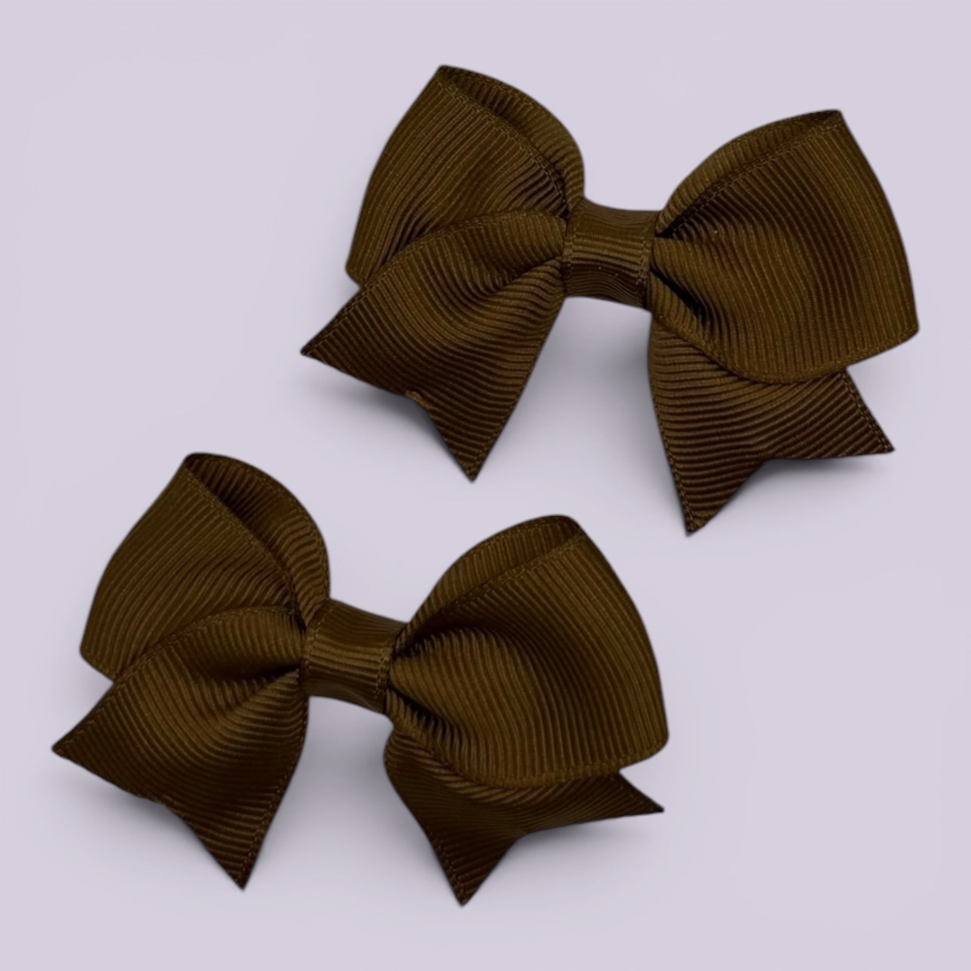 Brown small school hair bow clips pair
