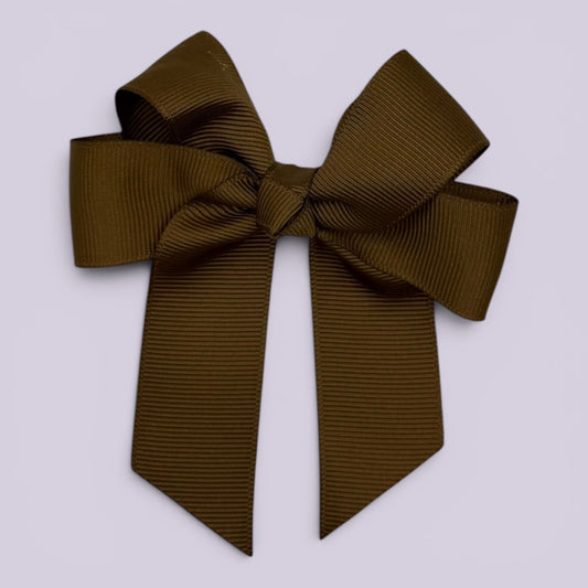 Brown 3.5 inch tailed school hair bow clip