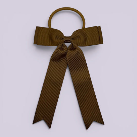 Brown tailed school hair bow bobble