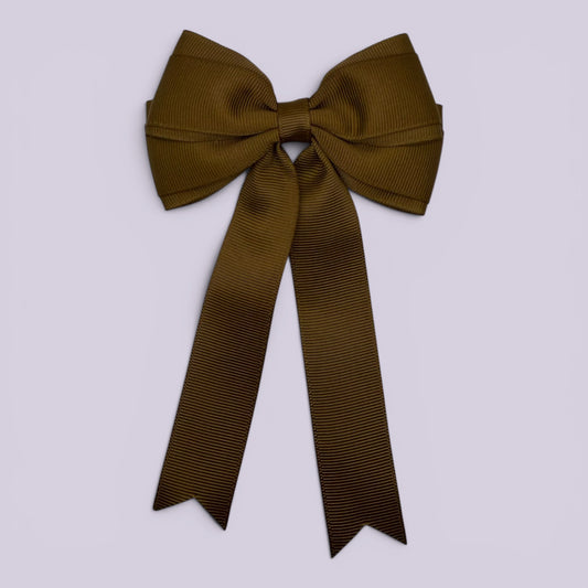 Brown tailed school hair bow clip
