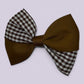 Brown gingham twisted school hair bow clip