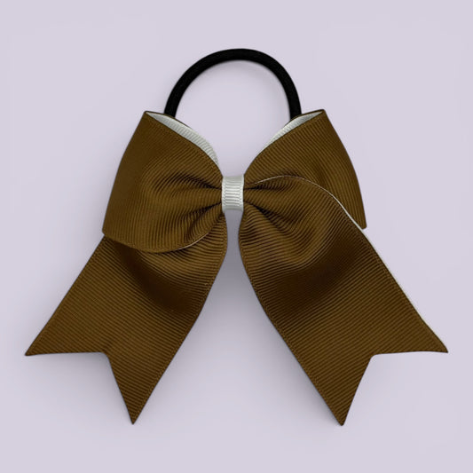 Brown and white tailed school hair bow bobble