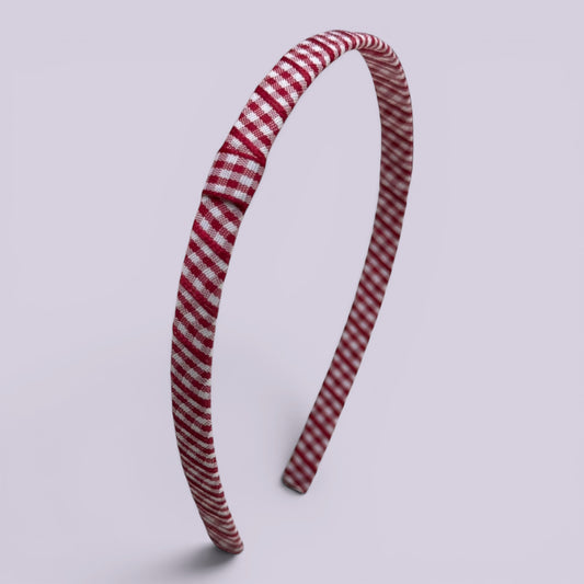 Burgundy maroon gingham school hair headband