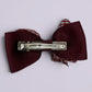 Burgundy maroon gingham double bow clip on card