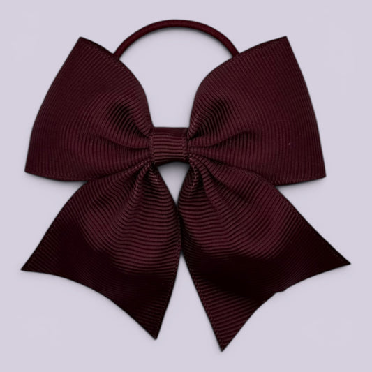 Burgundy maroon four tailed school hair bow bobble