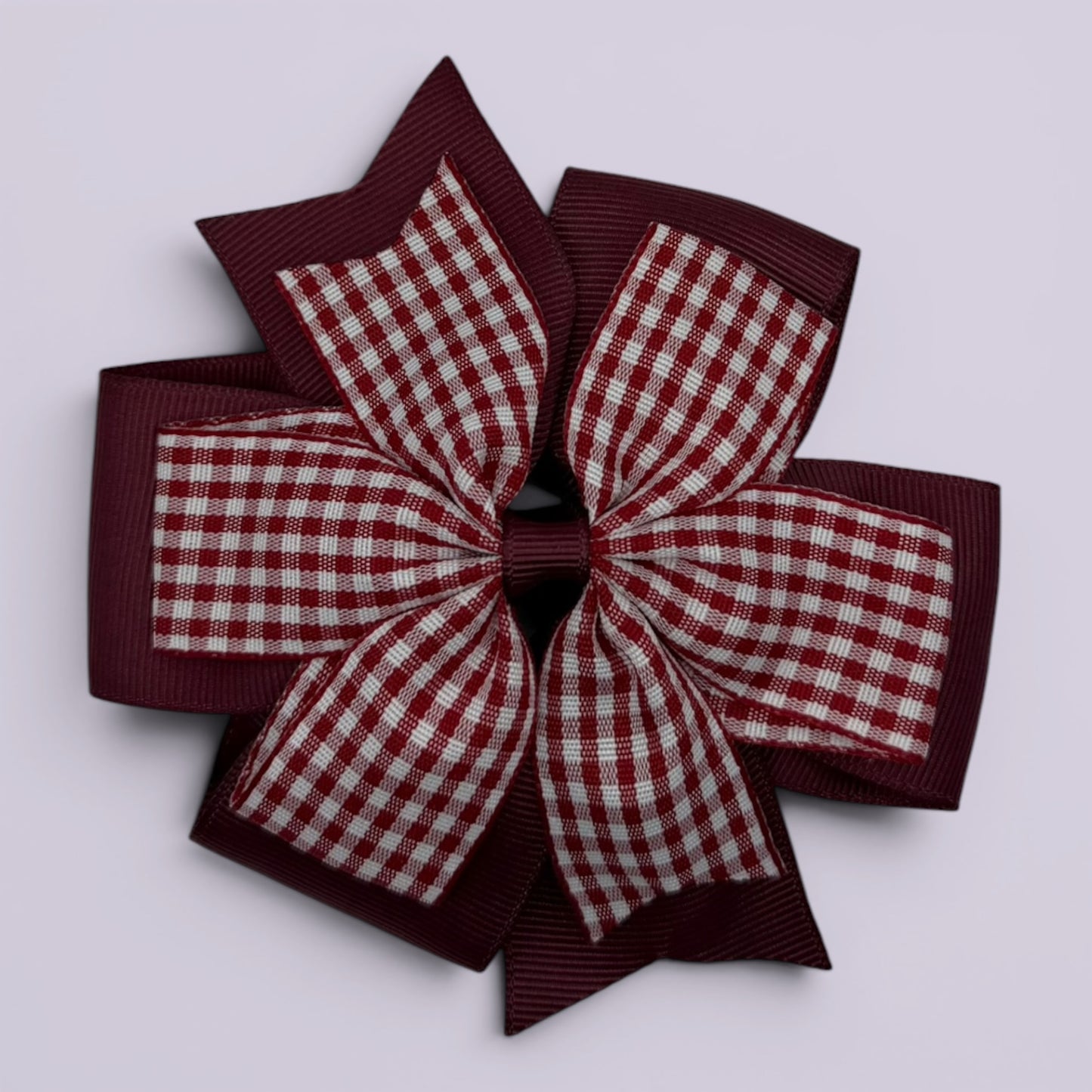 Burgundy maroon gingham school hair bow clip