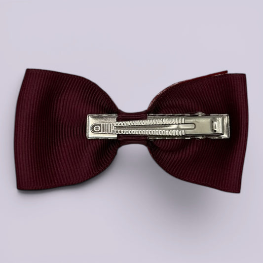 Burgundy maroon gingham bowtie bow clip on card