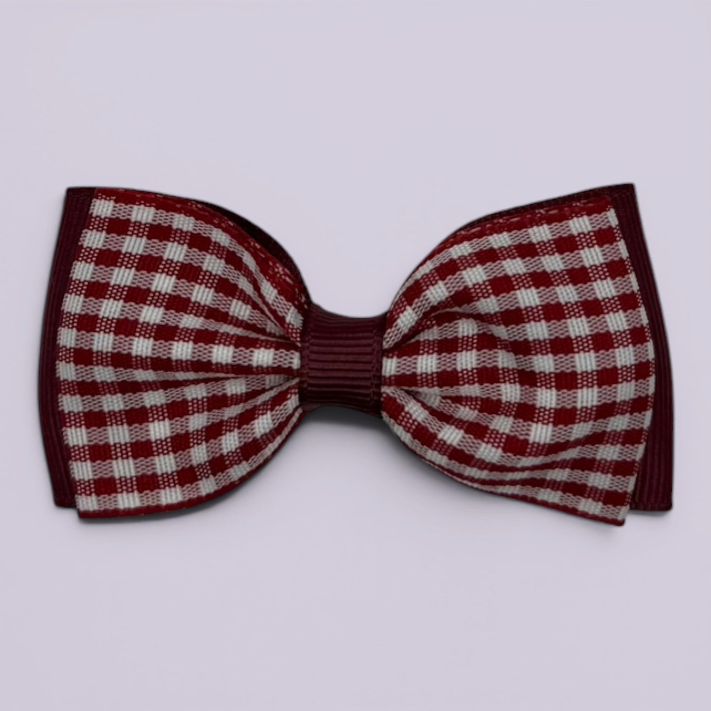 Burgundy maroon gingham bowtie school hair bow clip